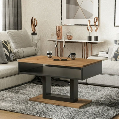 Tilo Modern Compact Coffee Table Craft Oak Legs Black Finish Durable Laminated Board With Lower Storage Shelf - image 1