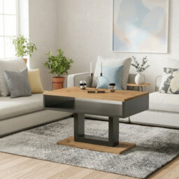 Tilo Modern Compact Coffee Table Craft Oak Legs Black Finish Durable Laminated Board With Lower Storage Shelf - thumbnail 3