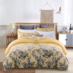 Ameha Printed Duvet Cover With Matching Pillowcase 2 Piece Set Skin Friendly Microfiber Ochre Blossom Single (135X200Cm) - thumbnail 2