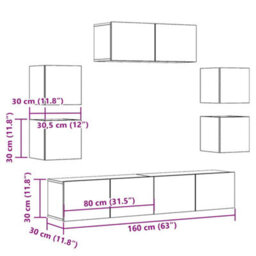 Berkfield 7 Piece Tv Cabinet Set Wall-Mounted Old Wood Engineered Wood - thumbnail 9