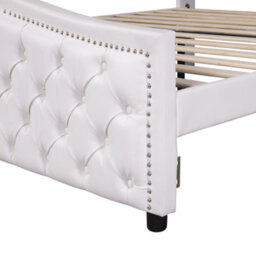 HomeTouch Lux Pu Faux Leather Upholstered Headboard Doubled Bed Frame With 2 Drawers Cream White 4Ft6 135 X 190Cm - thumbnail 5