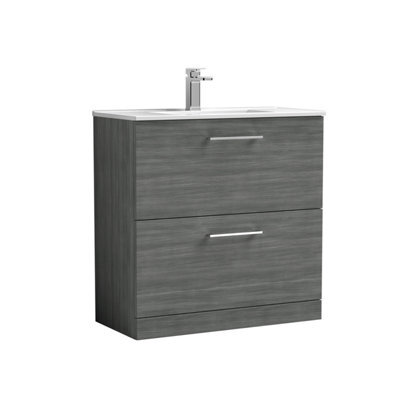 Balterley  Modern Bathroom 2 Soft Close Drawer Floor Standing Vanity Unit & Basin, Anthracite Woodgrain, 600mm - image 1