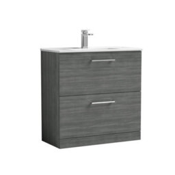 Balterley  Modern Bathroom 2 Soft Close Drawer Floor Standing Vanity Unit & Basin, Anthracite Woodgrain, 600mm - thumbnail 1