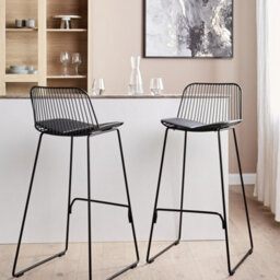 Wyld And Coco Aura Living Set Of 2 Bar Chairs - Black Wire Design With Faux Leather Pads, 49 X 49 X 99 Cm - thumbnail 2