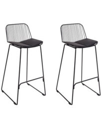 Wyld And Coco Aura Living Set Of 2 Bar Chairs - Black Wire Design With Faux Leather Pads, 49 X 49 X 99 Cm - thumbnail 3