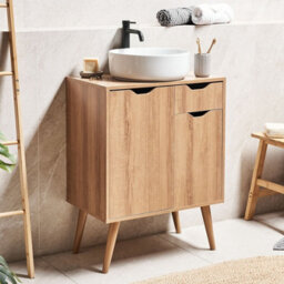 Beliani Wall-Mounted Washbasin Cabinet White Mdp 60 X 80 Cm With Drawer And Shelf - thumbnail 2