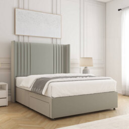 Bsspoke Cheshire Divan Bed Set Silver Plush Velvet 54Inch Panel Headboard & Mattress No Drawers In 3Ft 4Ft 4Ft6 5Ft 6Ft - thumbnail 2