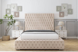 "Sloomy Ambassador Sand Naples Bed Frame With Mattress With 50""  Upholstered Headboard 4' Small Double" - thumbnail 1