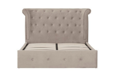 Orsina Contemporary Mink Double Ottoman Bed, Elegant Winged Headboard Bedroom Bed, Ottoman Stud Detailed Bed - image 1