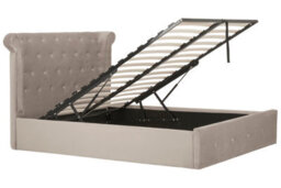 Orsina Contemporary Mink Double Ottoman Bed, Elegant Winged Headboard Bedroom Bed, Ottoman Stud Detailed Bed - thumbnail 3