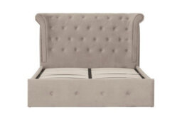 Orsina Contemporary Mink Double Ottoman Bed, Elegant Winged Headboard Bedroom Bed, Ottoman Stud Detailed Bed - thumbnail 1