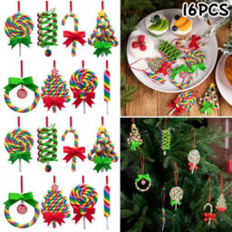 Amorly 16Pcs Christmas Lollipop Ornaments, Rainbow Polymer Clay Candy Style Hanging Decorations For Xmas Tree Festive Home Displays - thumbnail 1