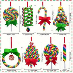 Amorly 16Pcs Christmas Lollipop Ornaments, Rainbow Polymer Clay Candy Style Hanging Decorations For Xmas Tree Festive Home Displays - thumbnail 3