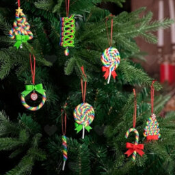 Amorly 16Pcs Christmas Lollipop Ornaments, Rainbow Polymer Clay Candy Style Hanging Decorations For Xmas Tree Festive Home Displays - thumbnail 7