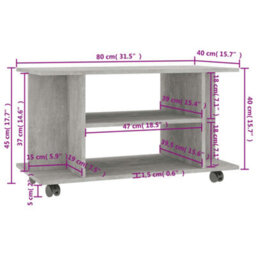 Berkfield Sturdy Tv Cabinet With Castors Concrete Grey 80X40X40 Cm Engineered Wood - thumbnail 6