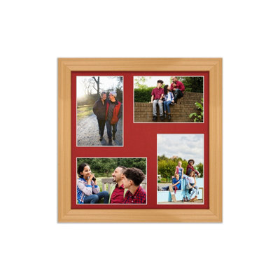 AK Frames 12X12 Country Pine Classic Multi Photo Frame With Crimson Mount - Holds 4 Apertures (4X) 6X4 Photos - image 1