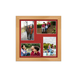AK Frames 12X12 Country Pine Classic Multi Photo Frame With Crimson Mount - Holds 4 Apertures (4X) 6X4 Photos
