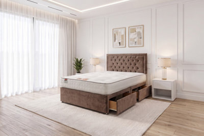 "Knight Sleep Ellis Mocca Plush Bed Set With Mattress, 2 Drawers Same Side & 24""headboard 2Ft6 - Small Single" - image 1