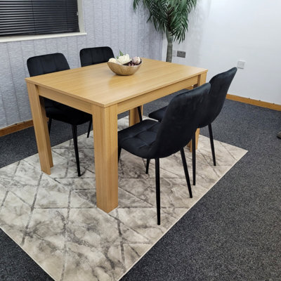Kosy Koala Oak Effect Dining Table Set With 4 Grey Velvet Chairs Dining Room Furniture - image 1