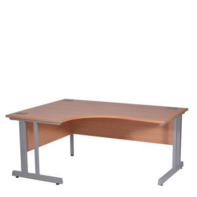 RB UK Nautilus Designs Computer Desk Beech Top Silver Frame Left-Hand Workstation With Cable Management For Home Office (W)1800mm