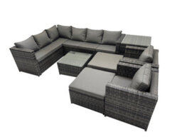 Fimous Rattan Garden Furniture Patio Furniture Sets With Corner Sofa Square Coffee Table 2 Big Stool Dark Grey Mixed - thumbnail 1