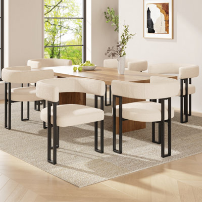 Btm Dining Chairs Set Of 6, Fabric Upholstered, Curved Backrest, Beige - image 1