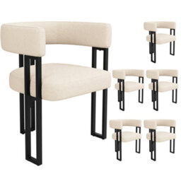 Btm Dining Chairs Set Of 6, Fabric Upholstered, Curved Backrest, Beige - thumbnail 5