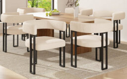 Btm Dining Chairs Set Of 6, Fabric Upholstered, Curved Backrest, Beige - thumbnail 2