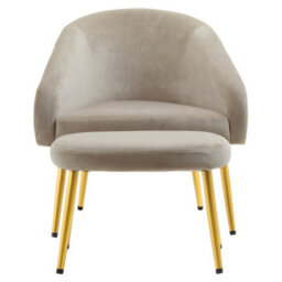 Orsina Mink Velvet Arm Chair With Footstool, Luxury Velvet Upholstered Accent Chair & Footstool, Armchair Set - thumbnail 2