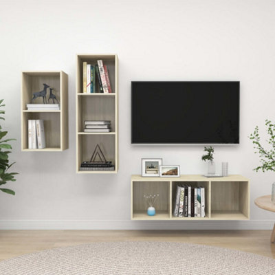 Berkfield 3 Piece Tv Cabinet Set Sonoma Oak Engineered Wood - image 1