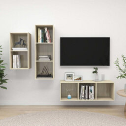 Berkfield 3 Piece Tv Cabinet Set Sonoma Oak Engineered Wood - thumbnail 1
