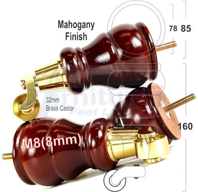 L&F 4 X Wooden Feet Mahogany Replacement Furniture Castor Legs Sofas Chairs Stools M8 Cwc802 - image 1