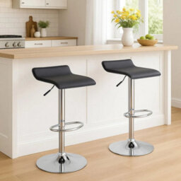 Black Set Of 2 Modern Counter Chairs Swivel Barstool Kitchen - thumbnail 1