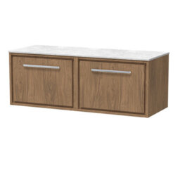 Hudson Reed Lille Wall Hung Single Drawer Contemporary Vanity Unit With Marble Worktop In Antique Oak, 1210 X 460mm - thumbnail 1