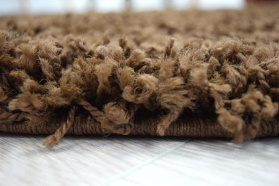 Bravich Brown Thick Shaggy Circle Rug - California - 120Cm - image 1