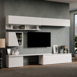 Decorotika Milan Moduler Modern Tv Unit Wall Mount Customizable Layout High Gloss White - thumbnail 3