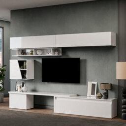 Decorotika Milan Moduler Modern Tv Unit Wall Mount Customizable Layout High Gloss White - thumbnail 2