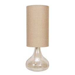 Valuelights Sylvie Natural Linen Tall Lamp Shade Amber Glass Squat Table Lamp With Led Bulb - thumbnail 2