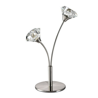 Harper Living 2 Light Table Lamp, Uk Plug Included, Satin Nickel Finish, Clear Glass Shades
