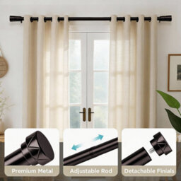 Oxford Homeware Satin Black Nickel Effect Extendable Curtain Pole With Metal Cylinder Finials, (L)1200mm-2100mm (Dia)28mm - thumbnail 2