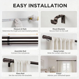 Oxford Homeware Satin Black Nickel Effect Extendable Curtain Pole With Metal Cylinder Finials, (L)1200mm-2100mm (Dia)28mm - thumbnail 3