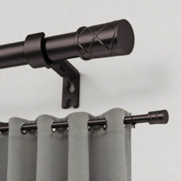 Oxford Homeware Satin Black Nickel Effect Extendable Curtain Pole With Metal Cylinder Finials, (L)1200mm-2100mm (Dia)28mm