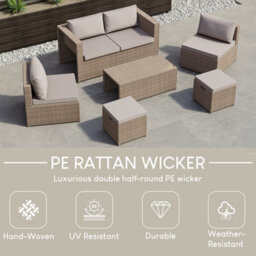 Lassic Garden Vida Islay 6 Seater Rattan Set, Natural & Outdoor Patio Furniture Cover - Fully Assembled - thumbnail 7