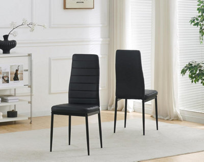 Furnizone UK Set Of 2 Dining Chairs - Olivia Modern Dining Chairs - Black Faux Leather Black Legs Dining Chairs - Kitchen Dining Room Chairs