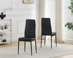 Furnizone UK Set Of 2 Dining Chairs - Olivia Modern Dining Chairs - Black Faux Leather Black Legs Dining Chairs - Kitchen Dining Room Chairs