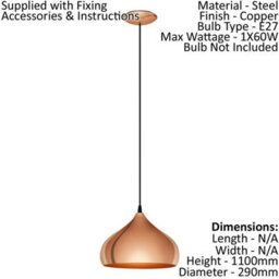 Stylish Polished Copper Hanging Pendant Light For Hallway - 1 X 60W E27 - thumbnail 2