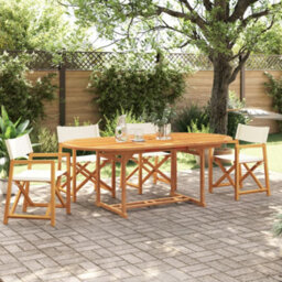 Berkfield 4 Piece Folding Garden Chairs Cream White Fabric - thumbnail 1