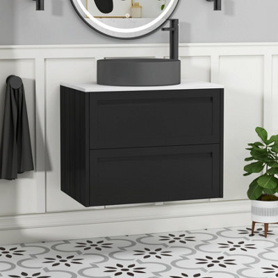 Royal Bathrooms Royal Bathroom Elmore 700mm Matt Nocturne Black Wall Mounted Countertop Bathroom Vanity Unit 2 Drawer With Art Round Basin - image 1