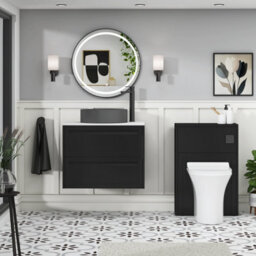 Royal Bathrooms Royal Bathroom Elmore 700mm Matt Nocturne Black Wall Mounted Countertop Bathroom Vanity Unit 2 Drawer With Art Round Basin - thumbnail 5