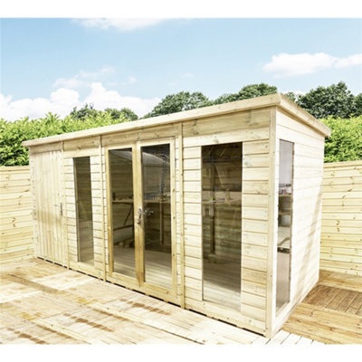 Marlborough - 10 X 14 Combi Pressure Treated T&g Pent Summerhouse + Side Garden Shed (10Ft X 14Ft) / (10' X 14') (10X14) - image 1